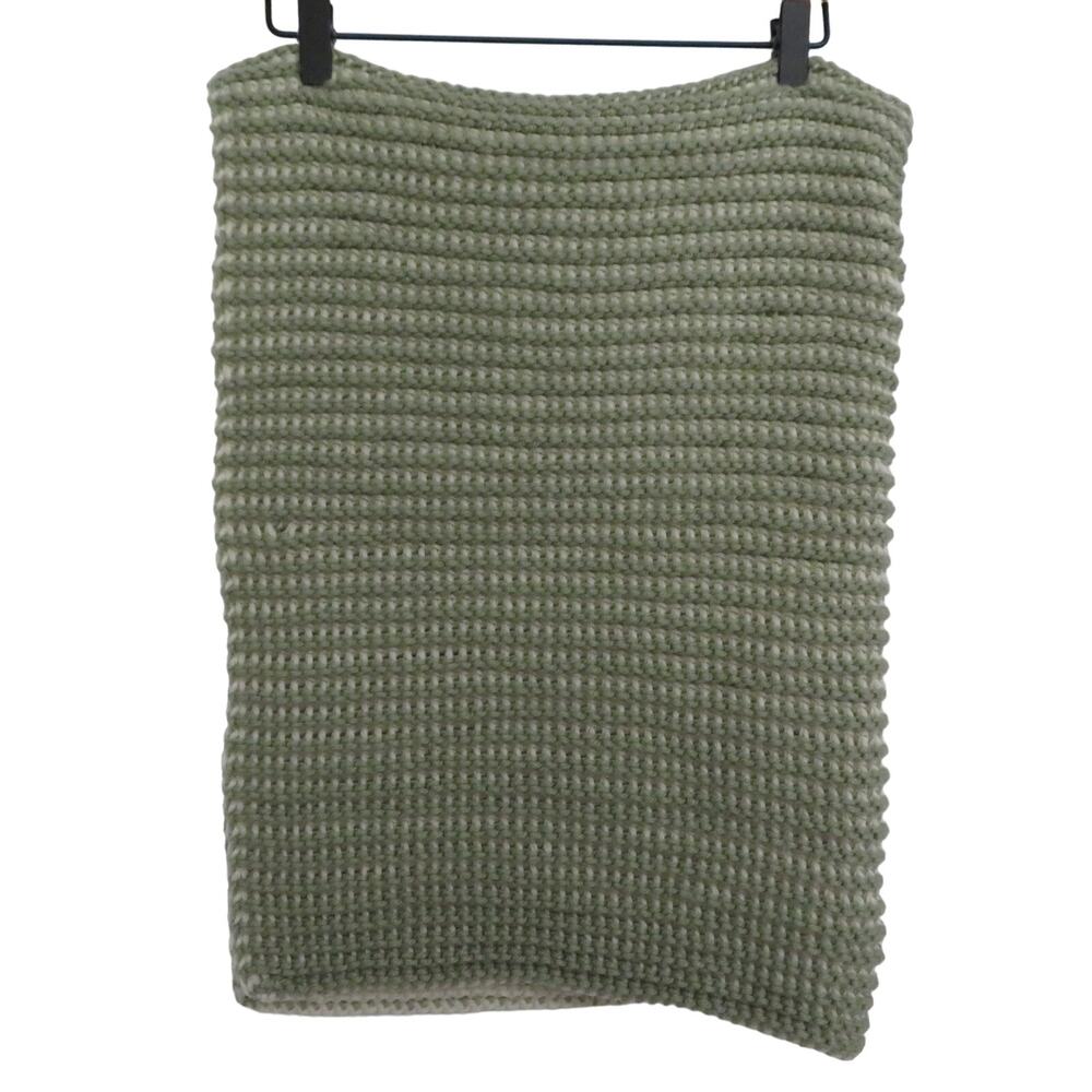 Handmade Green and Ivory Knit Afghan